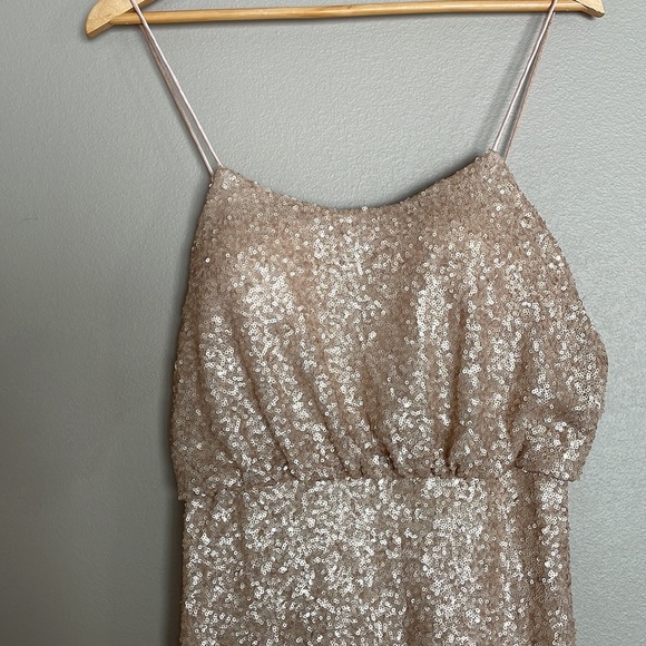 Sorrella Vita size 12 champagne colored sequin floor length gown - Picture 3 of 12